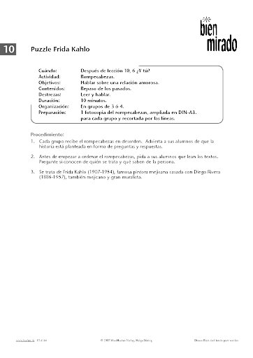 Zu Lektion 10: Puzzle Frida Kahlo