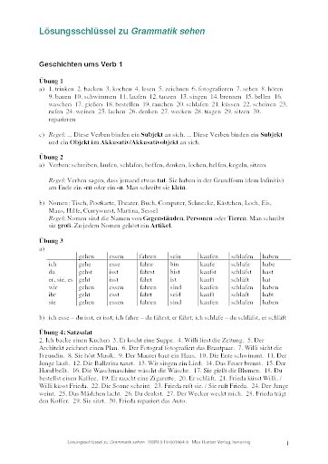 "Grammatik sehen" - Lösungsschlüssel