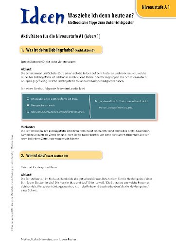 Aktivitäten für die Niveaustufe A1(Ideen 1)