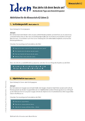 Aktivitäten für die Niveaustufe A2(Ideen 2)
