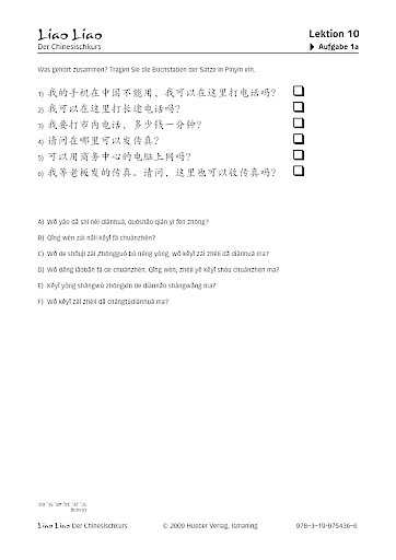 Sätze zuordnen (Zeichen - Pinyin)