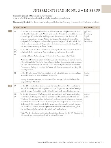 Im Beruf: Bestellungen – Unterrichtsplan (Modul 2)