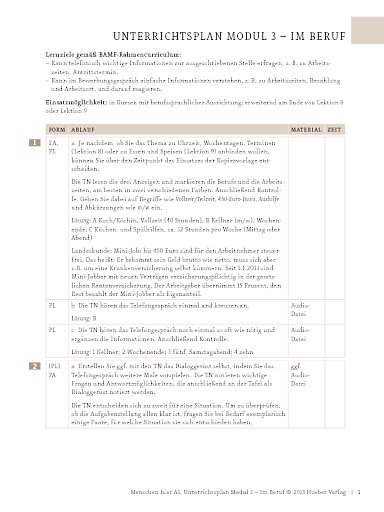 Im Beruf: Telefonische Bewerbung – Unterrichtsplan (Modul 3)