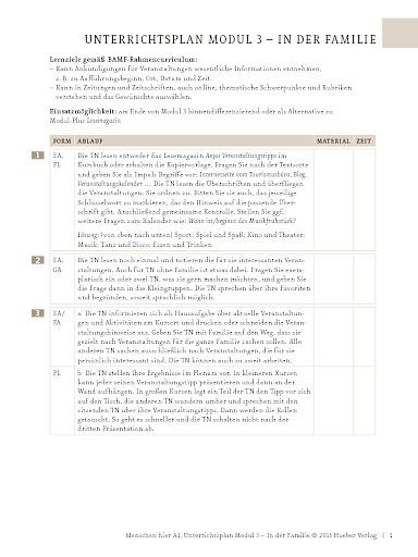 In der Familie: Veranstaltungen und Aktivitäten – Unterrichtsplan (Modul 3)