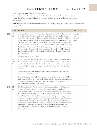 Im Alltag: Verkehrsmittel – Unterrichtsplan (Modul 4)
