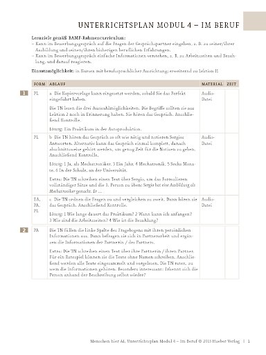 Im Beruf: Bewerbungsgespräch – Unterrichtsplan (Modul 4)