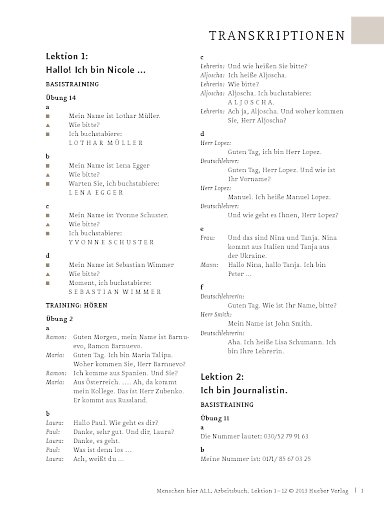 Transkriptionen zum Arbeitsbuch