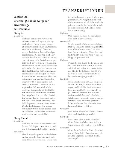 Transkriptionen zum Arbeitsbuch