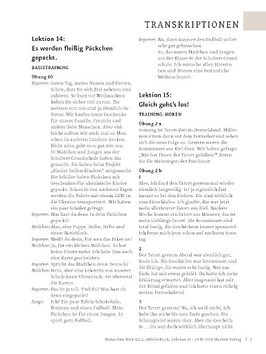 Transkriptionen zum Arbeitsbuch