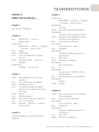 Transkriptionen zum Kursbuch