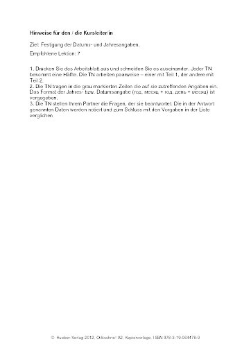 Festigung der Datums- und Jahresangaben