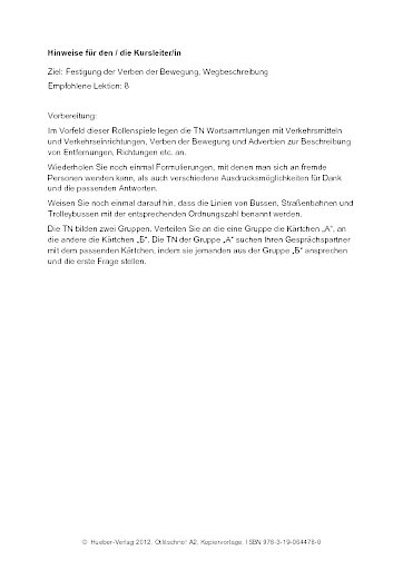 Festigung der Verben der Bewegung, Wegbeschreibung