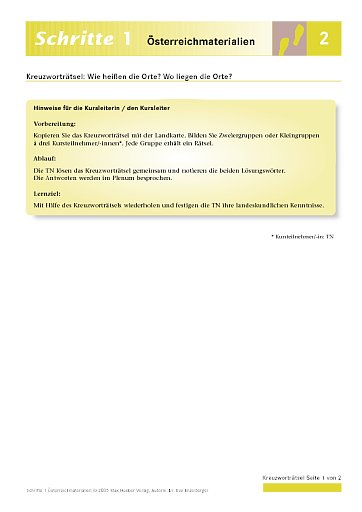 Kreuzworträtsel: Wie heißen die Orte? Wo liegen die Orte?