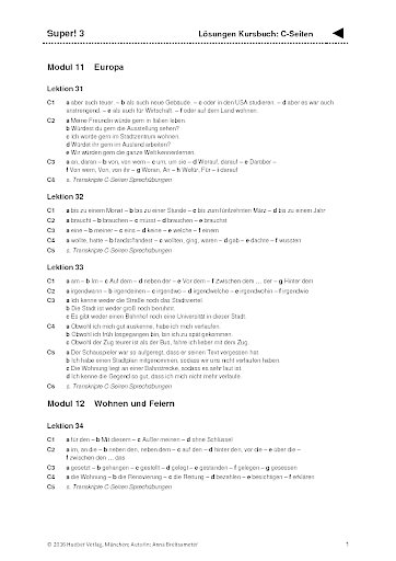 Super! 3 Kursbuch: Lösungen zu den C-Seiten