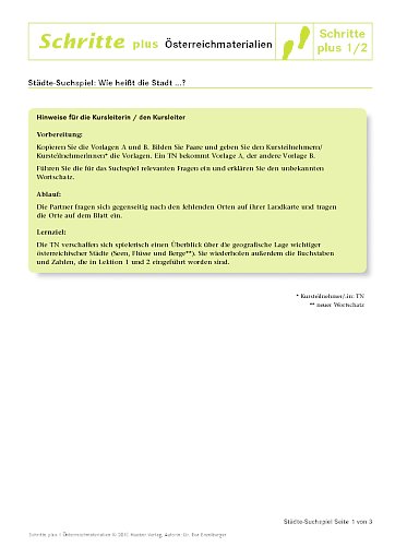 Städte-Suchspiel: Wie heißt die Stadt ...?