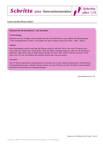 Memo-Spiel: Lebensmittel