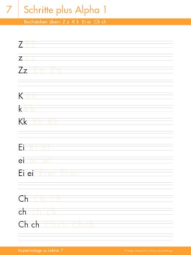 Buchstaben üben: Z z K k Ei ei Ch ch