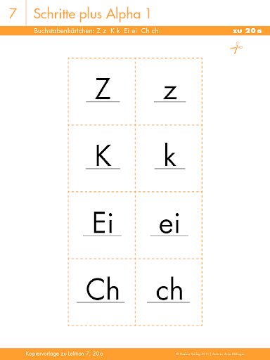 Buchstabenkärtchen: Z z K k Ei ei Ch ch