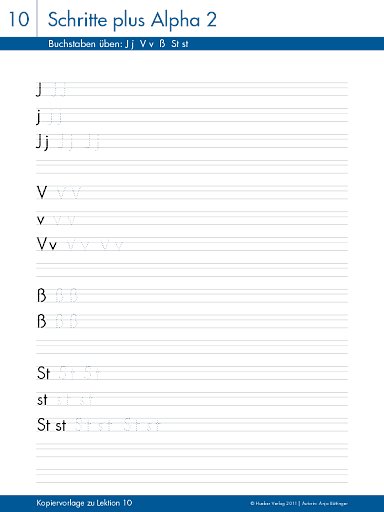 Buchstaben üben: J j V v ß St st