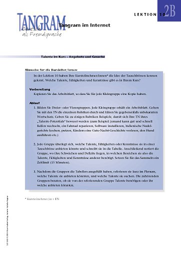 Talente im Kurs - Angebote und Gesuche
