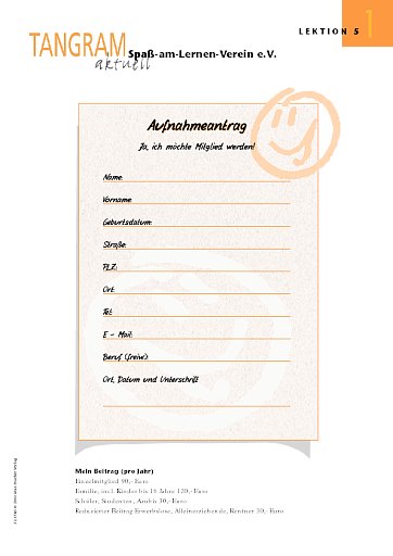 Beispiel für einen Aufnahmeantrag