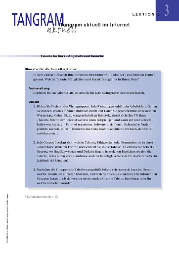 Talente im Kurs - Angebote und Gesuche