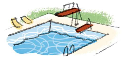 Illustration eines Schwimmbades mit Sprungbrett