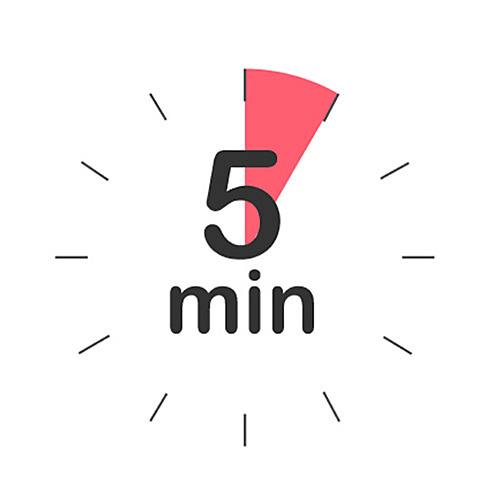 Uhrblatt mit rot markierten Zeitspannen-Bereich: 5 Minuten nach Zwölf 