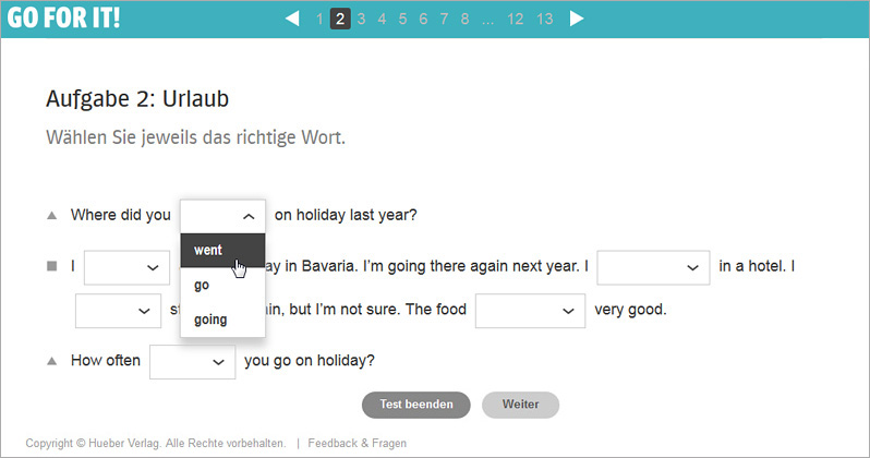 Screenshot des Online-Einstufungstests von Go for it! A1