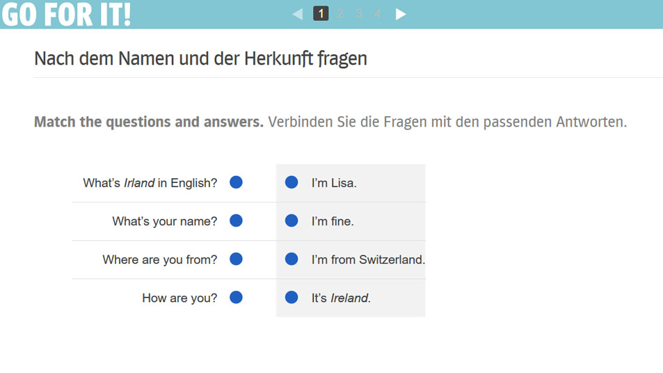 Screenshot einer Online-Zusatzübungen von Go for it! A1