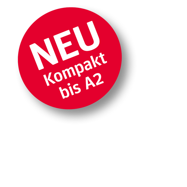 Roter Button mit Beschriftung: Neu. Kompakt bis A2