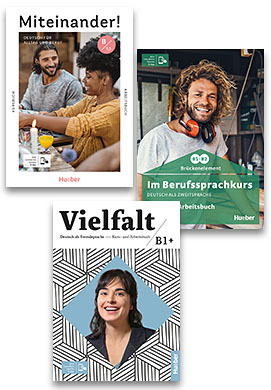 Coverabbildungen von Miteinander B1.1, Vielfalt B1+ und Im Berufssprachkurs (Brückenelement)