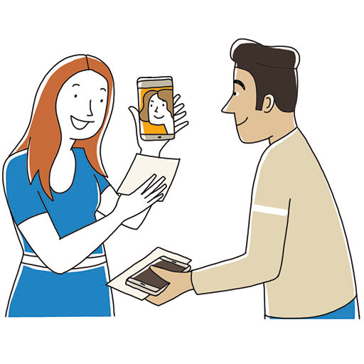 Illustration Kurzteilnehmer zeigen sich Handyfotos