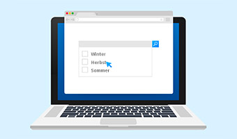 Illustration eines Laptops mit einer Vokabelübung auf dem Monitor