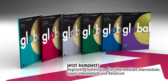 Bildcollage aller Kursbücher des Lehrwerks Global