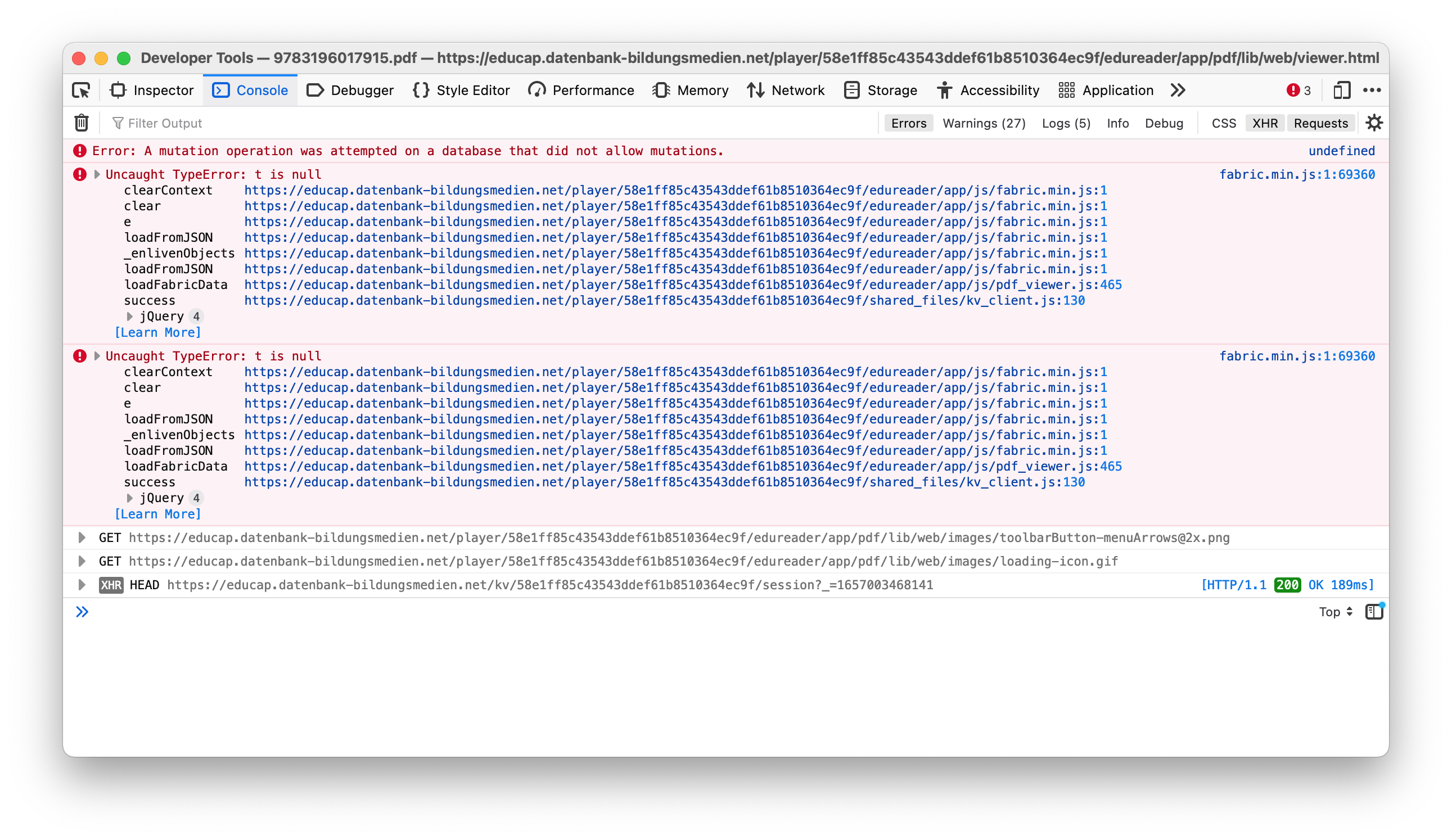 Fenster Entwicklertools in Firefox mit geöffnetem Reiter „Konsole“