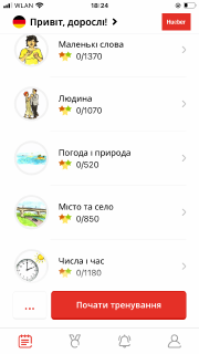 Screenshot der Themenfelder in der Hallo App